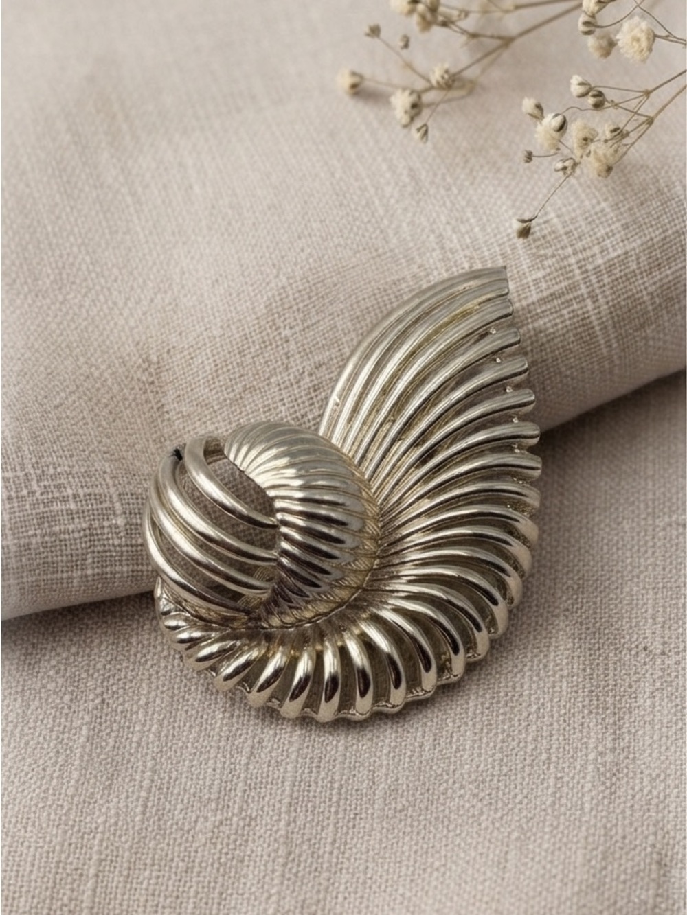 Mid Century Modern Marboux Gold Tone Shell Swirl Brooch